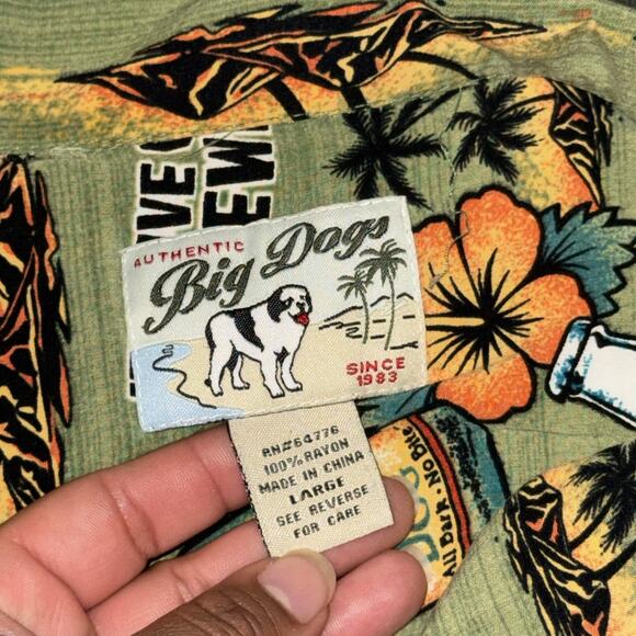 Big Dogs Hawaiian Five O'Clock Shirt Men's Large Green Tropical Floral Button-Up - Picture 3 of 7